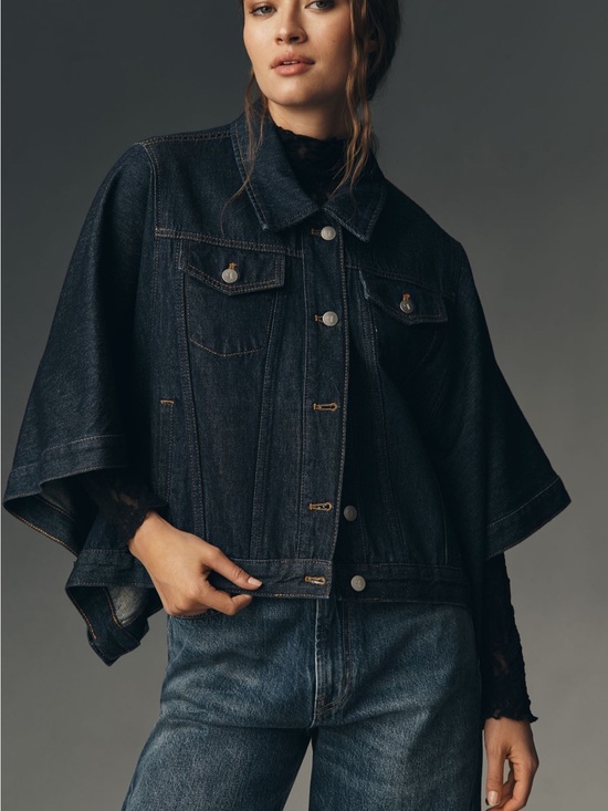 Pilcro Jackets & Blazers - Pilcro Dark Indigo Denim Jacket - Women's Cape Style